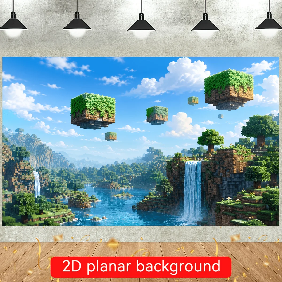 1pc Pixel Block Wall Hanging Tapestry, 2D Flat Retro Video Game Themed Tapestry with Floating Blocks Waterfall River Pattern, Ph