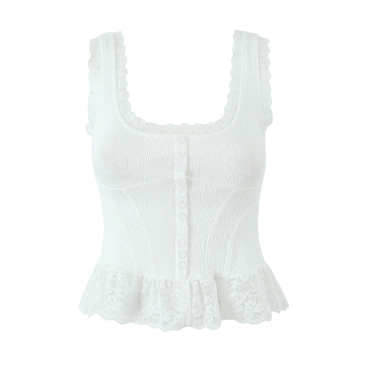 Ceco de Mujer Moderno con Encaje Blanco y Ne, Estilo Corto Versátil de Primavera 2024, Material Diverso, Largo Corto