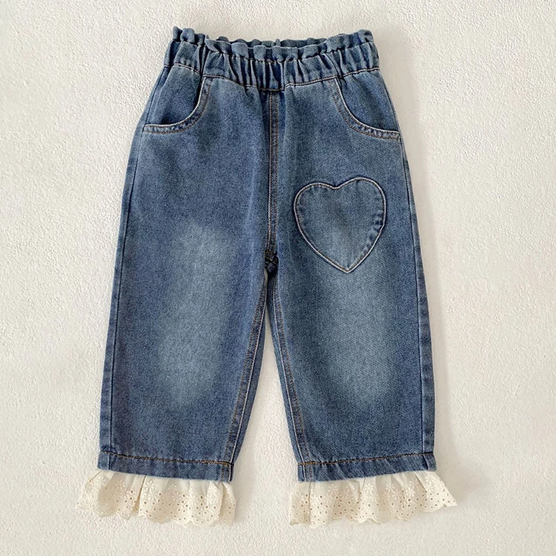 2-6 سنوات الفتيات الجينز طفل الفتيات القلب الجينز ربيع الخريف الفتيات سراويل جينز عادية الاطفال تمتد متوهج السراويل ملابس الأطفال #3