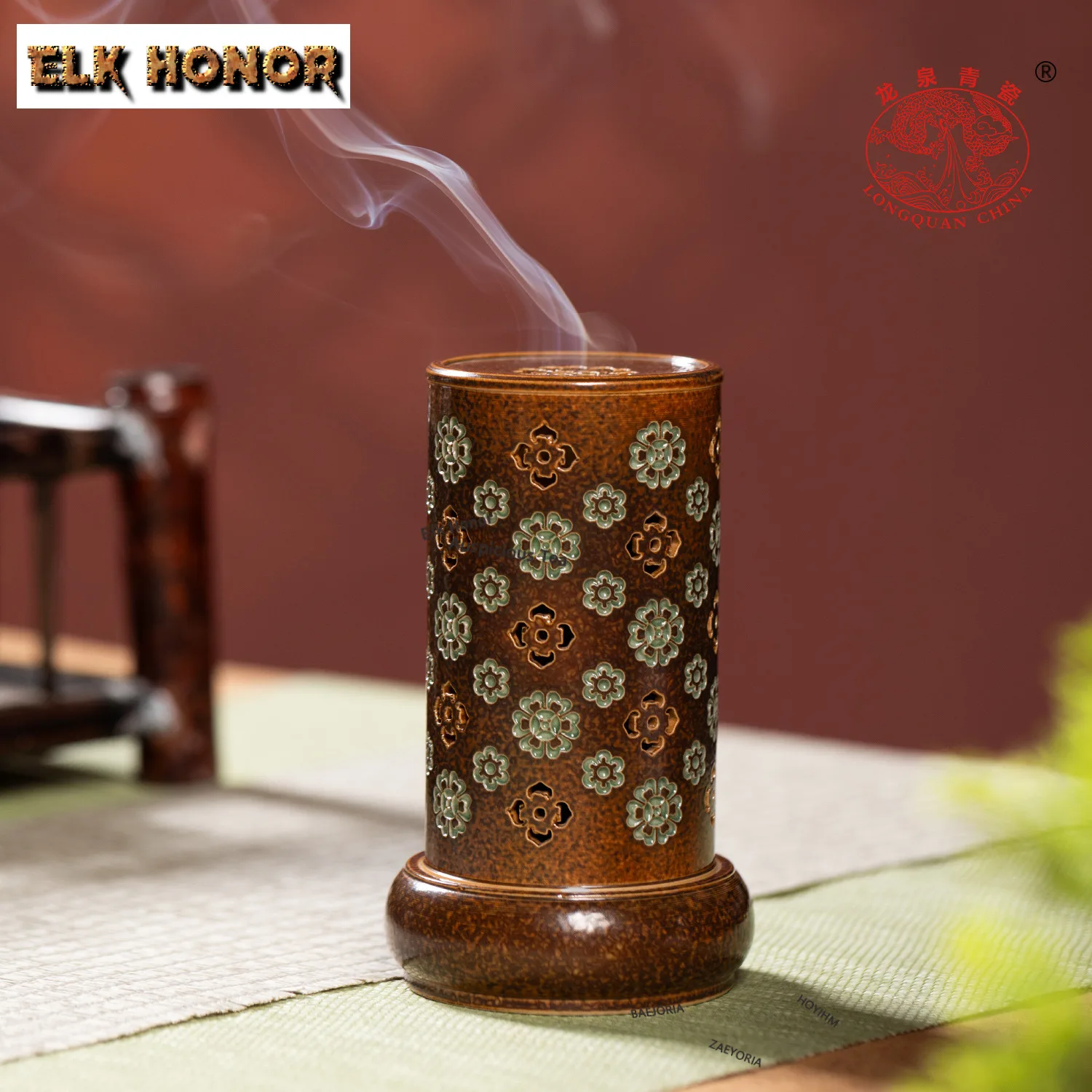 Handmade Po-phase Flower Longquan Celadon Incense Holder Mist Smoking Steamers Incense Burners Aromatherapy Censer Teaware Craft