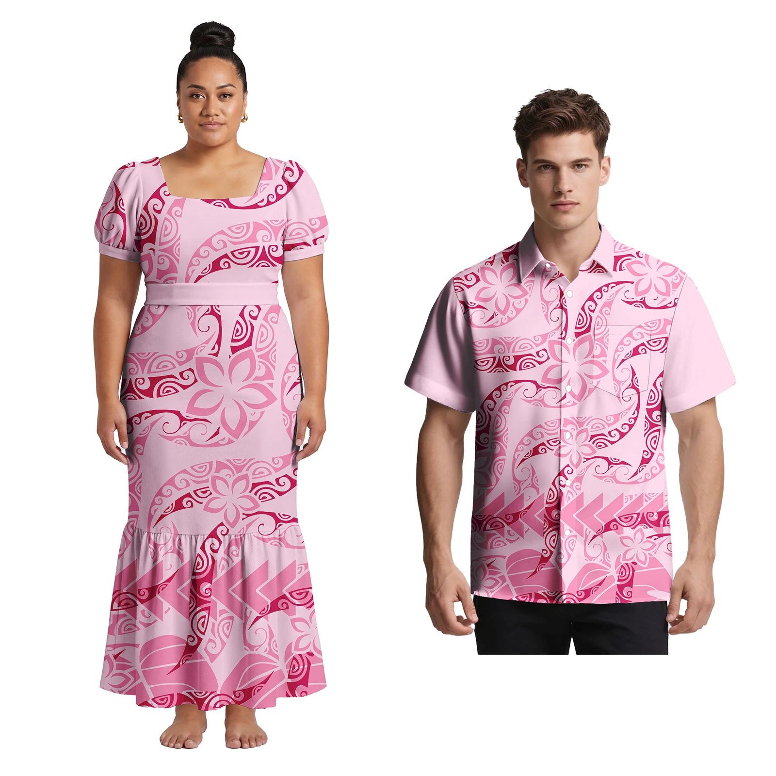 Custom Samoan Island Short Sleeve Women Clothes Polynesian Beach Holiday Square Neck Dress Ladies Hawaiian Fashion Mermaid Dress