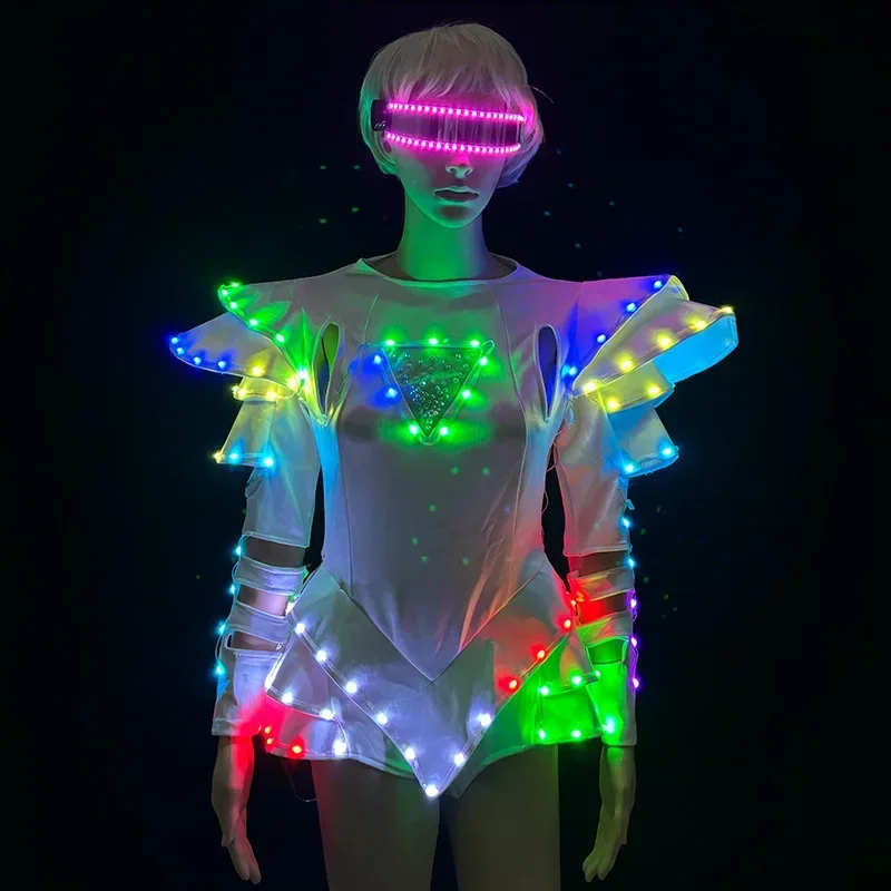 LED Light Up Bar Clothes Luminous Skirt For Women DJ Night Show Performence Supplies Fluorescent Sexy Ballet Dress Stage Costume