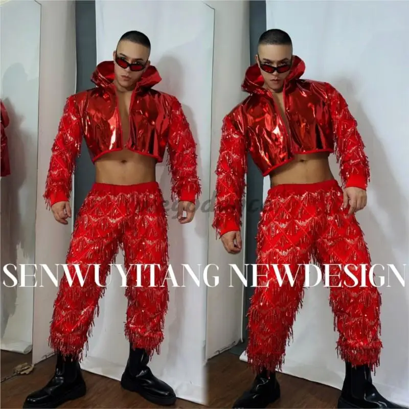 

Red Mirror Face Party Men's And Women's Nightclub Bar Gogo Lens Hip Hop Christmas And New Year Performance Dress