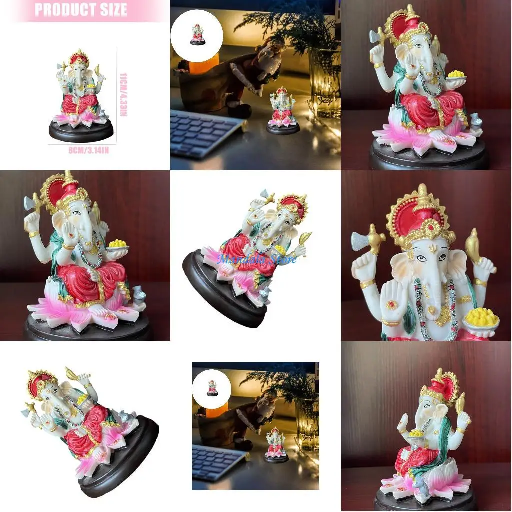 

U2JC Hindu Elephant God Ganpati Resins Sculpture Meditations Room Decors Cultural Gift