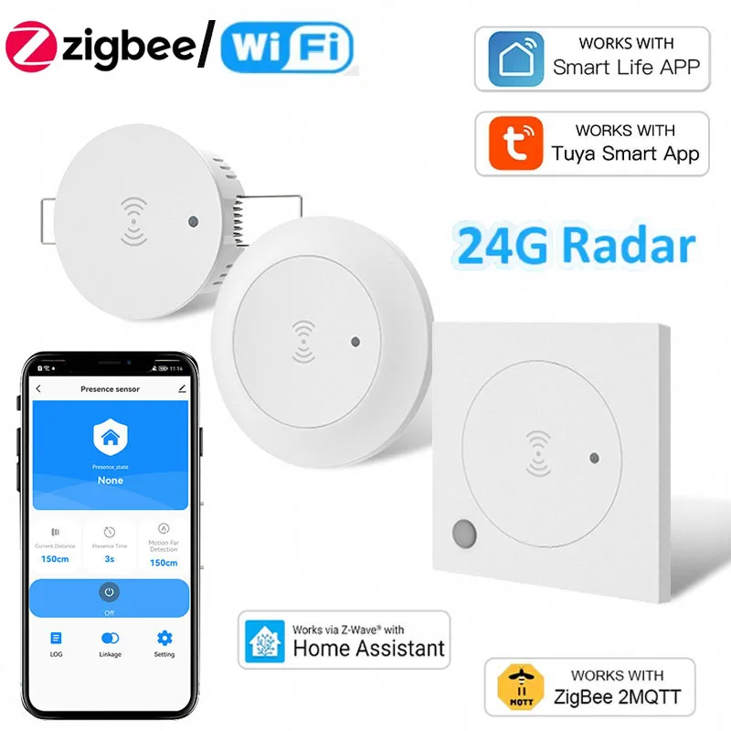 Tuya Zigbee/WIFI كاشف الوجود البشري مستشعر جسم الإنسان الذكي 24GmmWave رادار مستشعر حركة الميكروويف كشف شدة 2mqtt