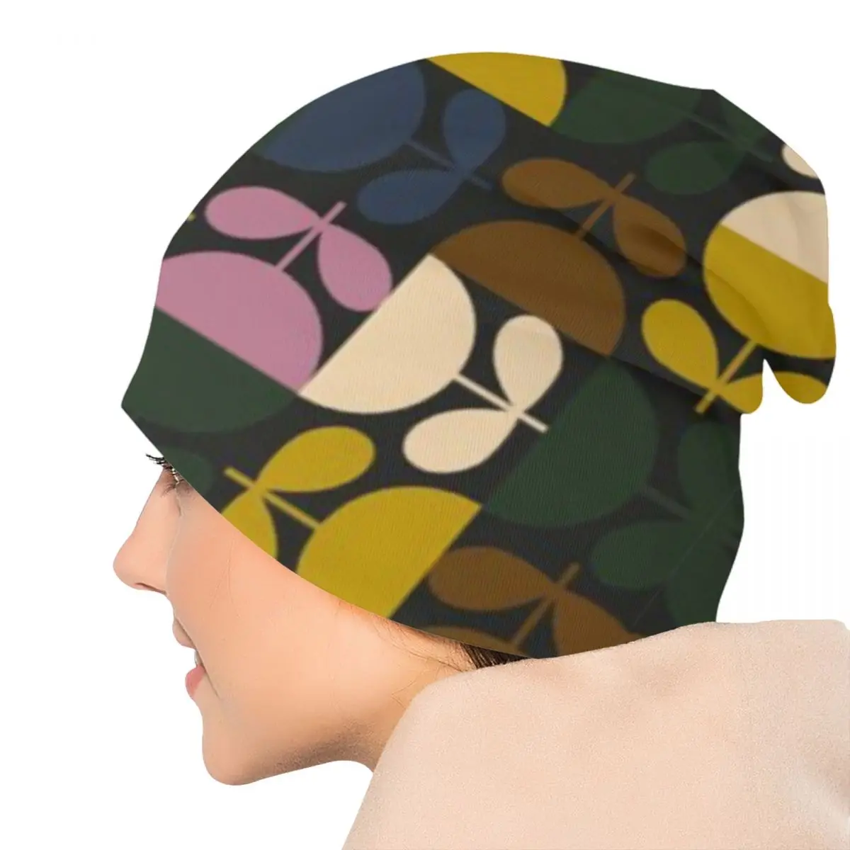 Orla Kiely Multi Stem Skullies Beanies Caps Unisex Outdoor Winter Warm Knit Hat Adult Abstract Scandinavian Floral Bonnet Hats