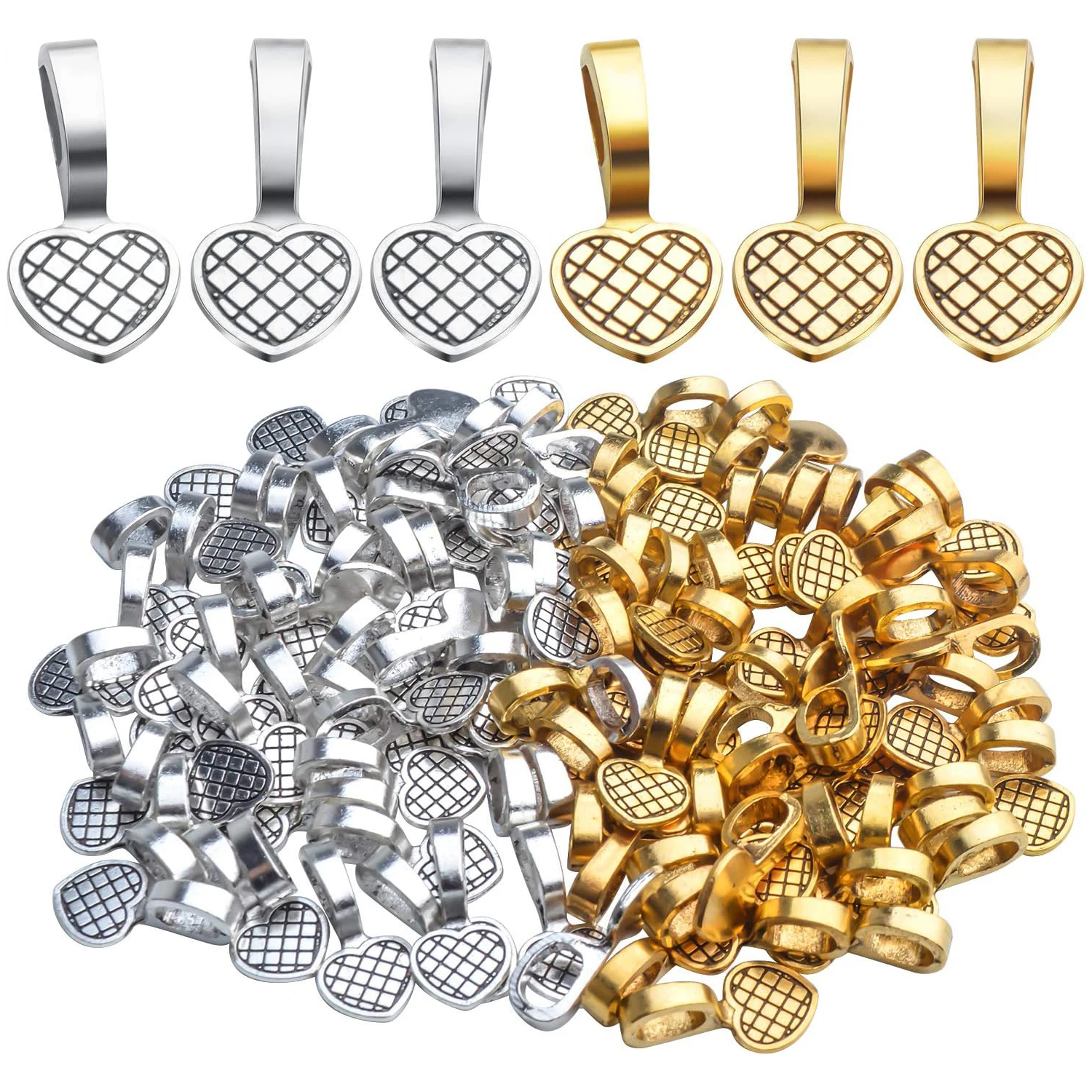 

100pcs Heart Bails Pendants Glue on Heart Shape Bails Jewelry Bails Earring Charms Pendants for DIY Earrings Glass Tiles Jewelry