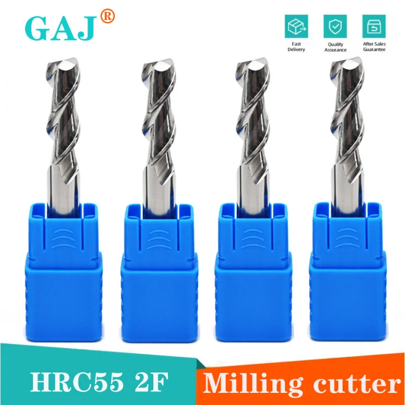 

HRC50 2-зубая плоская концевая фреза из карбида вольфрамовой стали для алюминиевого карбида, шпоночная фреза, обрабатывающий центр с ЧПУ, концевые фрезы, инструмент