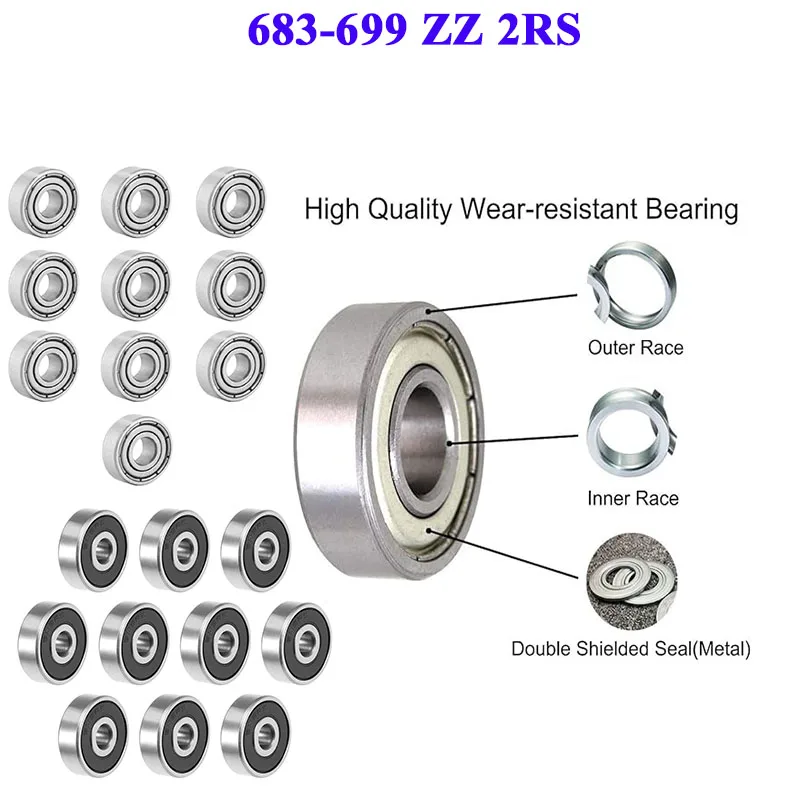 10개/20개 미니어처 베어링 683 684 685 686 687 688 689 693 694 695 696 697 698 699 ZZ 2RS 이중 차폐 딥 그루브 베어링