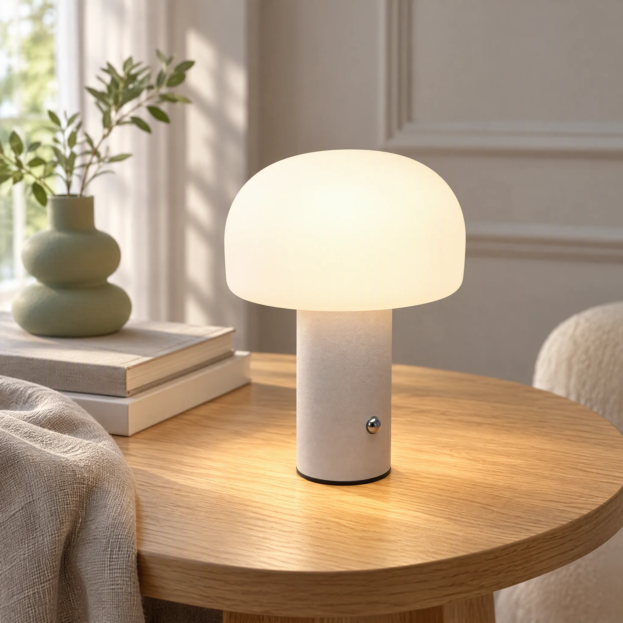 OrdicMinimalistMushroomDeskLamp,TouchDimmableRechargeable LED Lamp,FrostedAcrylic Shade,Portable Bedside Ambient Light for Home