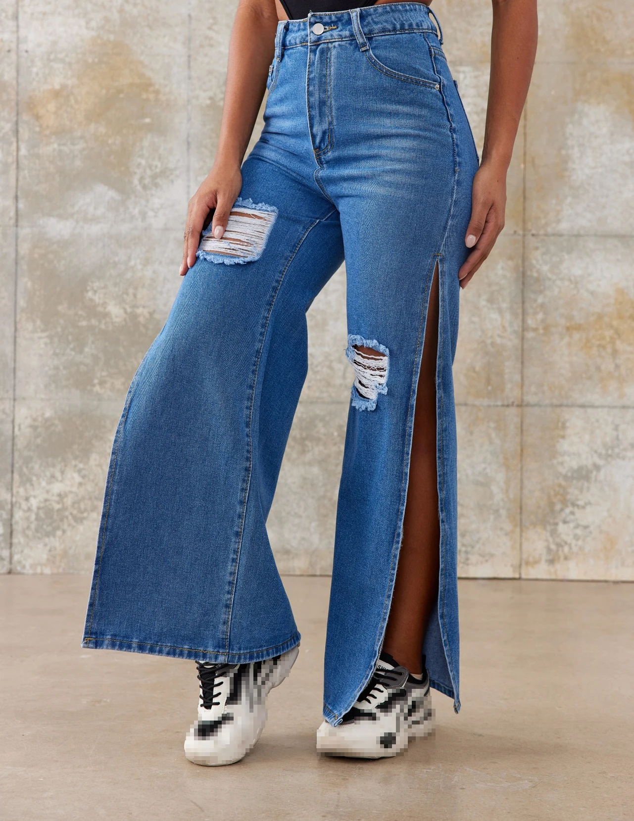 Jeans de verão feminino com garfo aberto, calça jeans sexy, azul, na moda