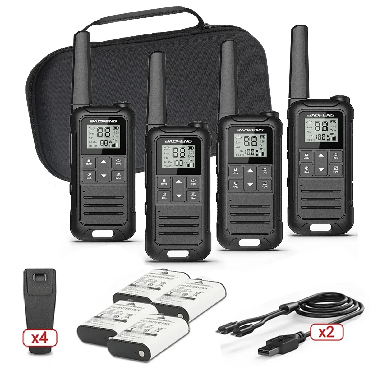 4Pcs Baofeng F22 PMR FRS Walkie Talkie Mini Long Range Transceiver Portable  Rechargeable Two-way Radios Type-c Charging Radio