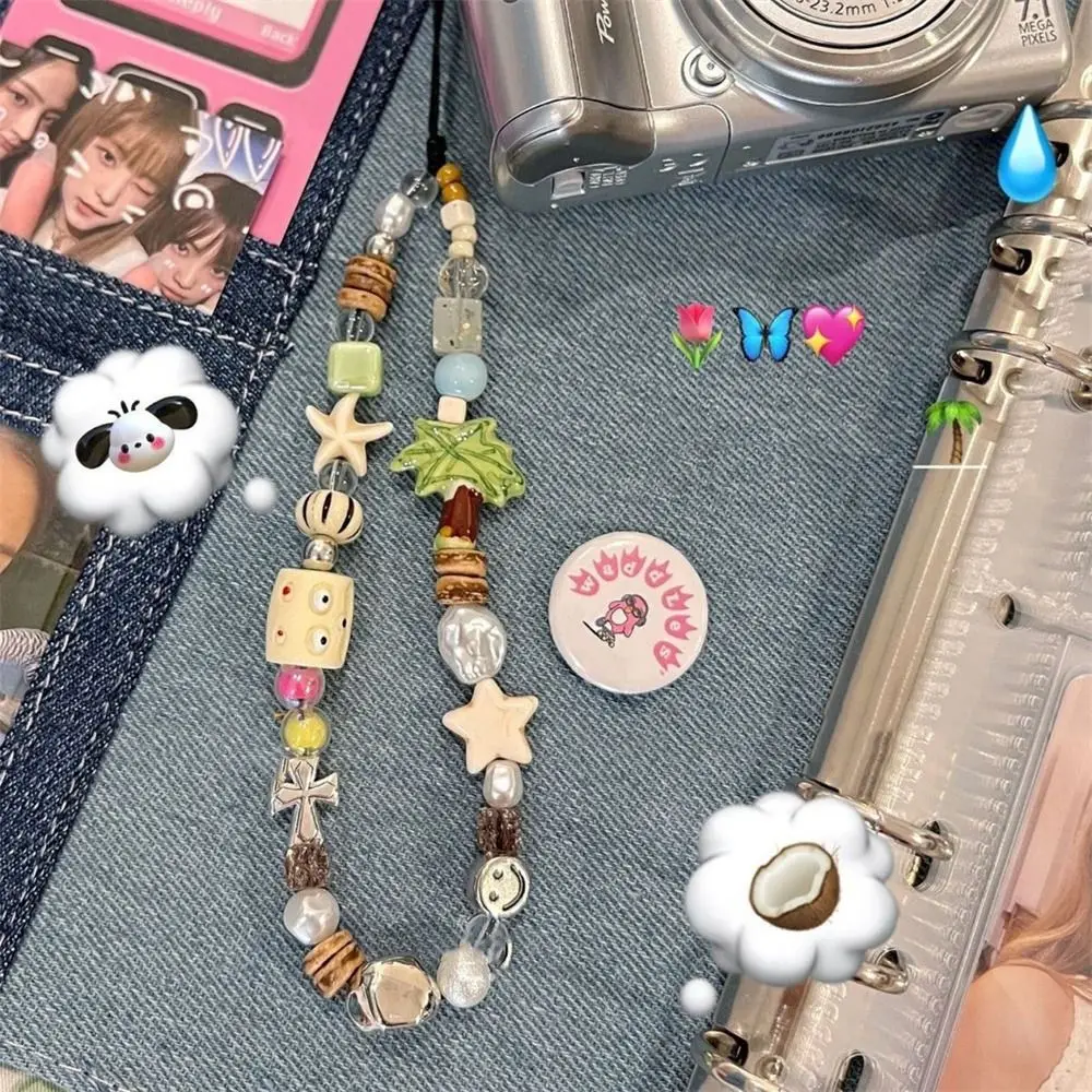 

Beach Starfish Coconut Phone Chain Coconut Tree Acrylic Beaded Beaded Phone Strap Handmade Anti-Lost Smartphone Lanyard