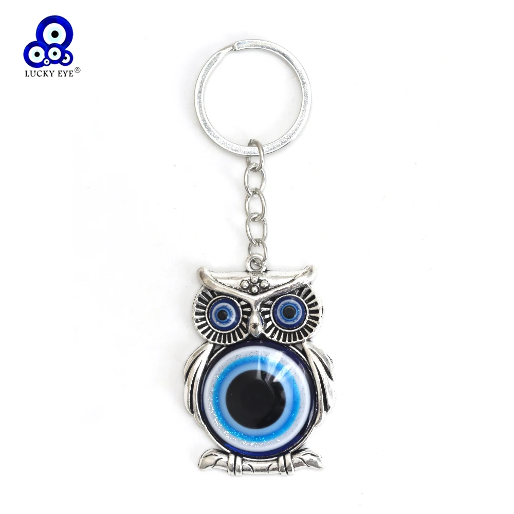 Llavero con colgante de búho de aleación EVIL EYE, llavero turco de mal de ojo, bolso, llavero de coche para mujeres y hombres, llavero porte clé