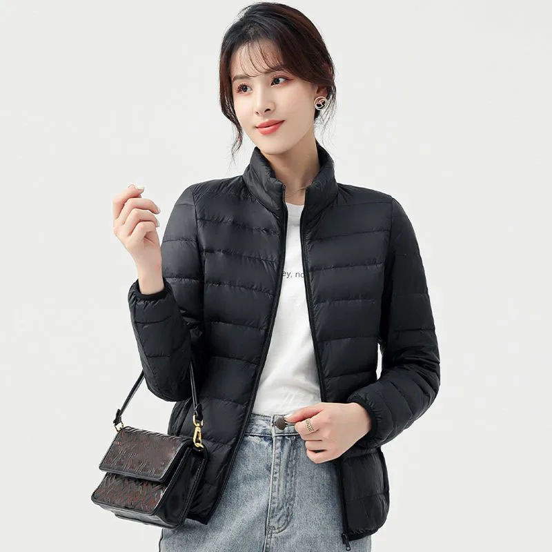 Lightweight Down Cotton Parka Women Korean Zipper Short Quilted Jackets Autumn Winter Warm Stand-up Collar Cotton Padded Outwear