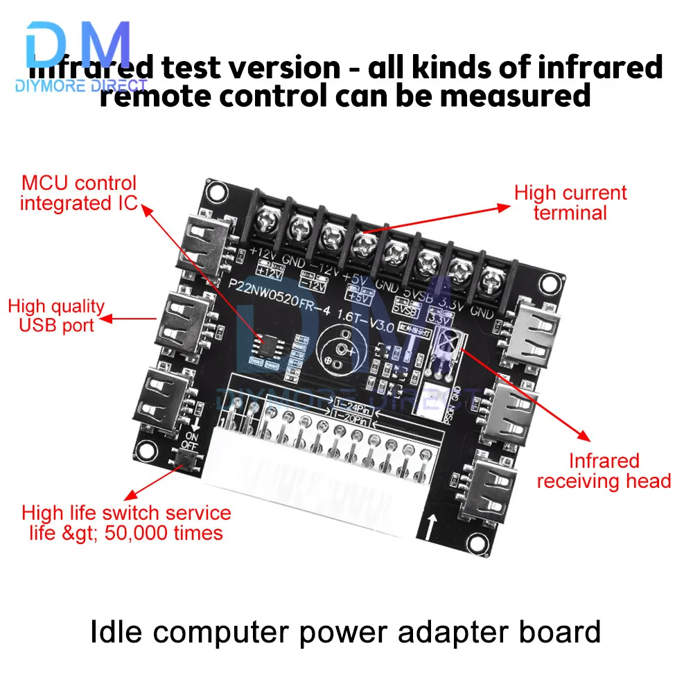 24 Pins ATX Power Supply Breakout Board and Acrylic Case Kit Module Adapter Power Connector Support 3.3V/5V/12V