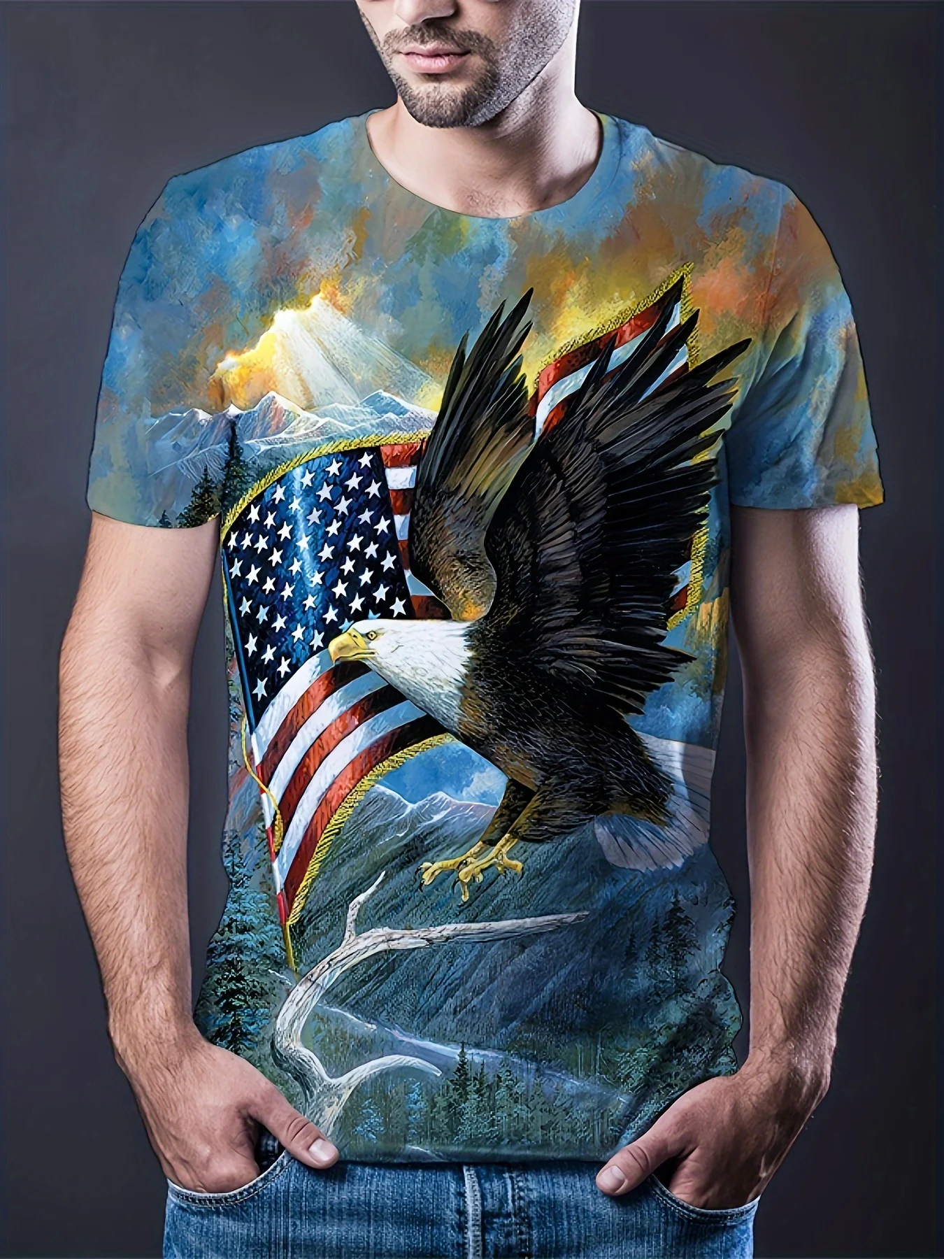 

2024 New Men's US Flag Printed T-shirt