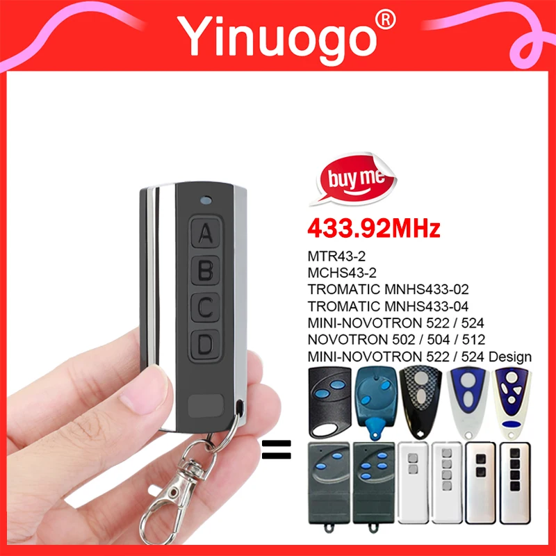 For NOVOFERM 522 502 NOVOTRON 504 512 524 TROMATIC MNHS433 MTR43-2 MCHS43-2 Garage Door Remote Control 433.92MHz Rolling Code