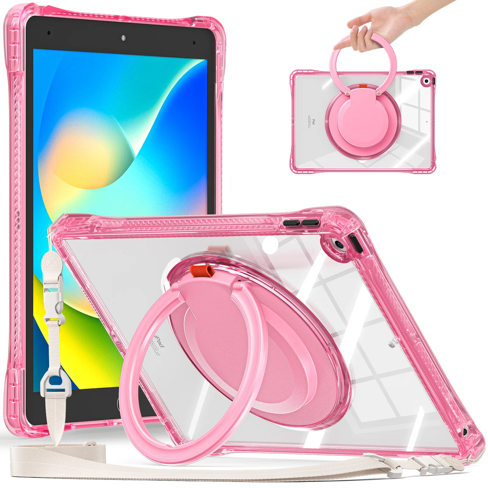 For Apple iPad 10.2 Case HD Acrylic Material All-Inclusive Dropproof Soft Shell, 360 Degree Swivel Stand