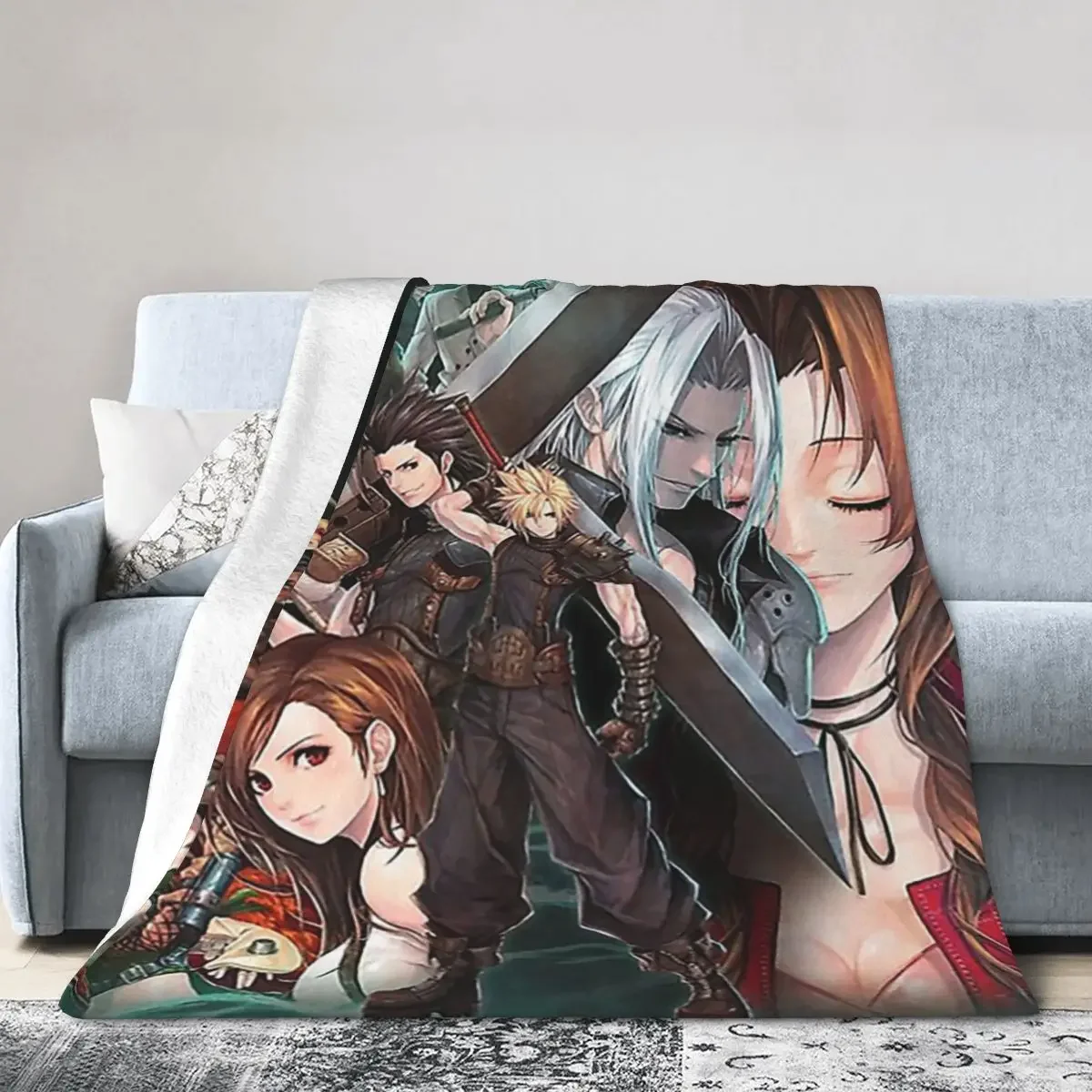 

Final Fantasy VII Characters Background Blankets Soft Warm Flannel Throw Blanket Cover for Bed Living room Travel Home Sofa