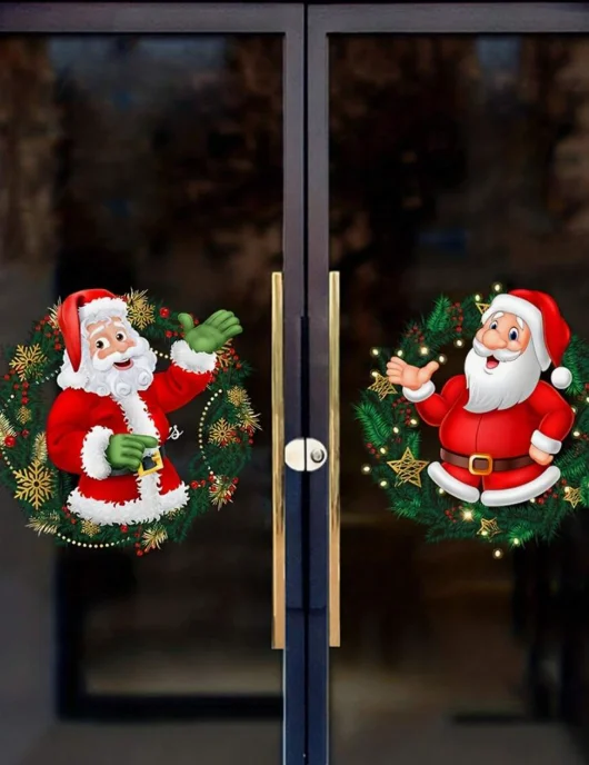 2 Stück Weihnachts-Fensteraufkleber, abnehmbare Weihnachtsmann-Aufkleber für Glastüren, Fenster, Zuhause, Büro, Einkaufszentrum, Urlaubsdekorationen