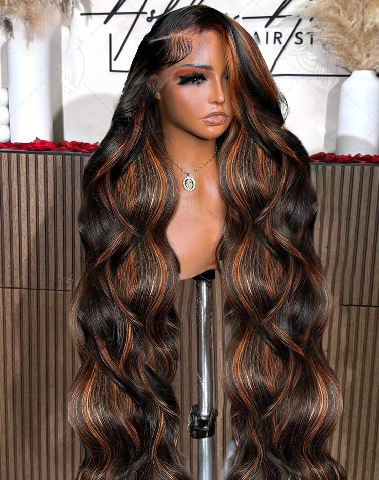 

Vietnamese Water Wave Transparent 13x4 Lace Frontal Wig 220% HD 13X6 Ombre Highlight P1B/30 Black Brown Body Wave Lace Front Human Hair Wigs For Women