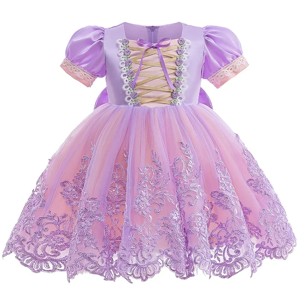 Girls New Fancy Girl Embroidered Flower Rapunzel Princess Party Dress Christmas Baby Girls Sofia Puff Sleeve Infants Ball Gowns