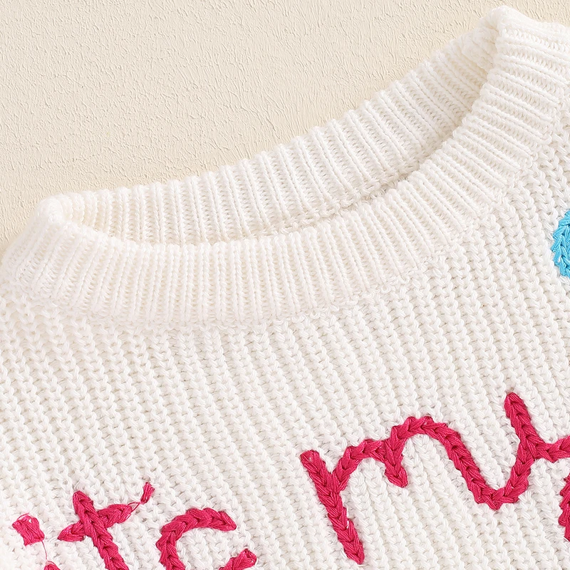 Suefunskry Toddler Baby Girl Birthday Knitted Sweater Lovely Letter Balloon Embroidery Long Sleeve Pullover Tops for Fall Winter