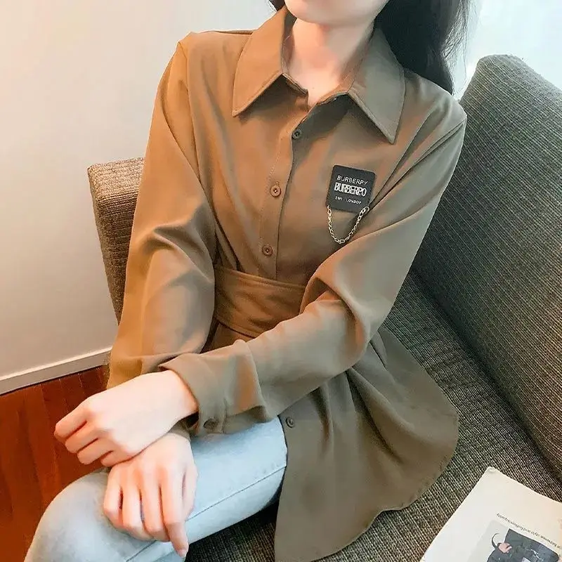 

Fashion Lapel Solid Color Spliced Shirring Shirts Women's Clothing 2023 Autumn Loose Casual Tops Office Lady Blouses