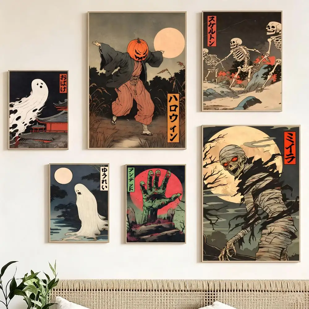 Japanese Retro Ghost Zombie Mummy Halloween Art Poster Print Painting Home Decor for Bedroom Living Room Hallway