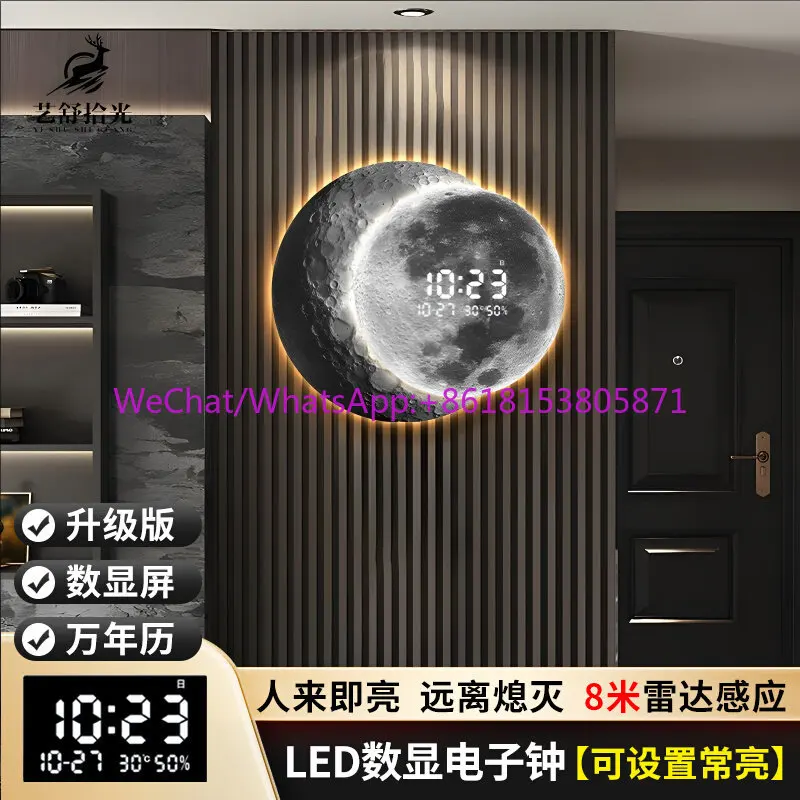Advanced Sensory Digital Display Clock TV Background Wall Decoration Moon Wall Clock Ideas