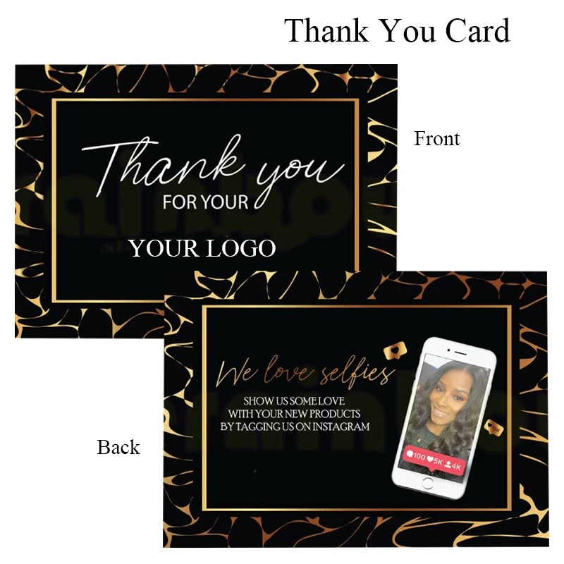 200Pcs Thank You Card For Wigs Hair Bundles Custom Logo Assorted Cards Printed On Both Sides Hair Maintenance Cards 8Cm*10Cm