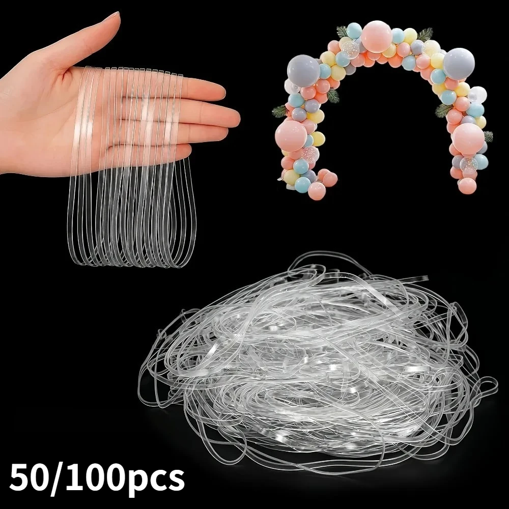 50/100Pcs Clear Rubber Bands for Balloon Arch, Elastic Balloon Garland Ties, Party Wedding Birthday DIY Decor Accessories