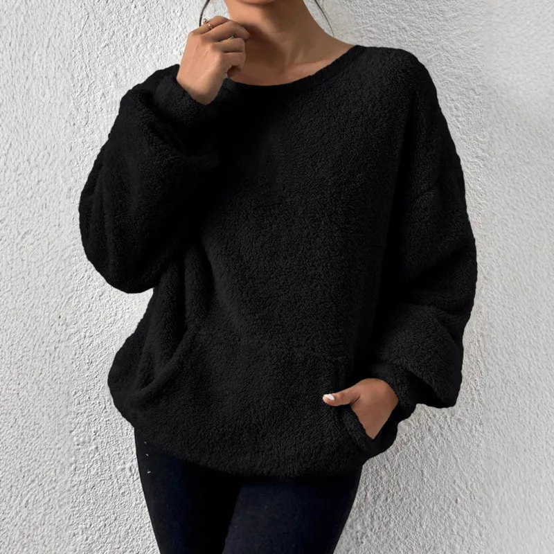 HKSH 2025 الخريف الشتاء جديد المرأة البلوز س الرقبة طويلة الأكمام جيب بلون أنيقة عارضة الأزياء تنوعا قمم HK12474