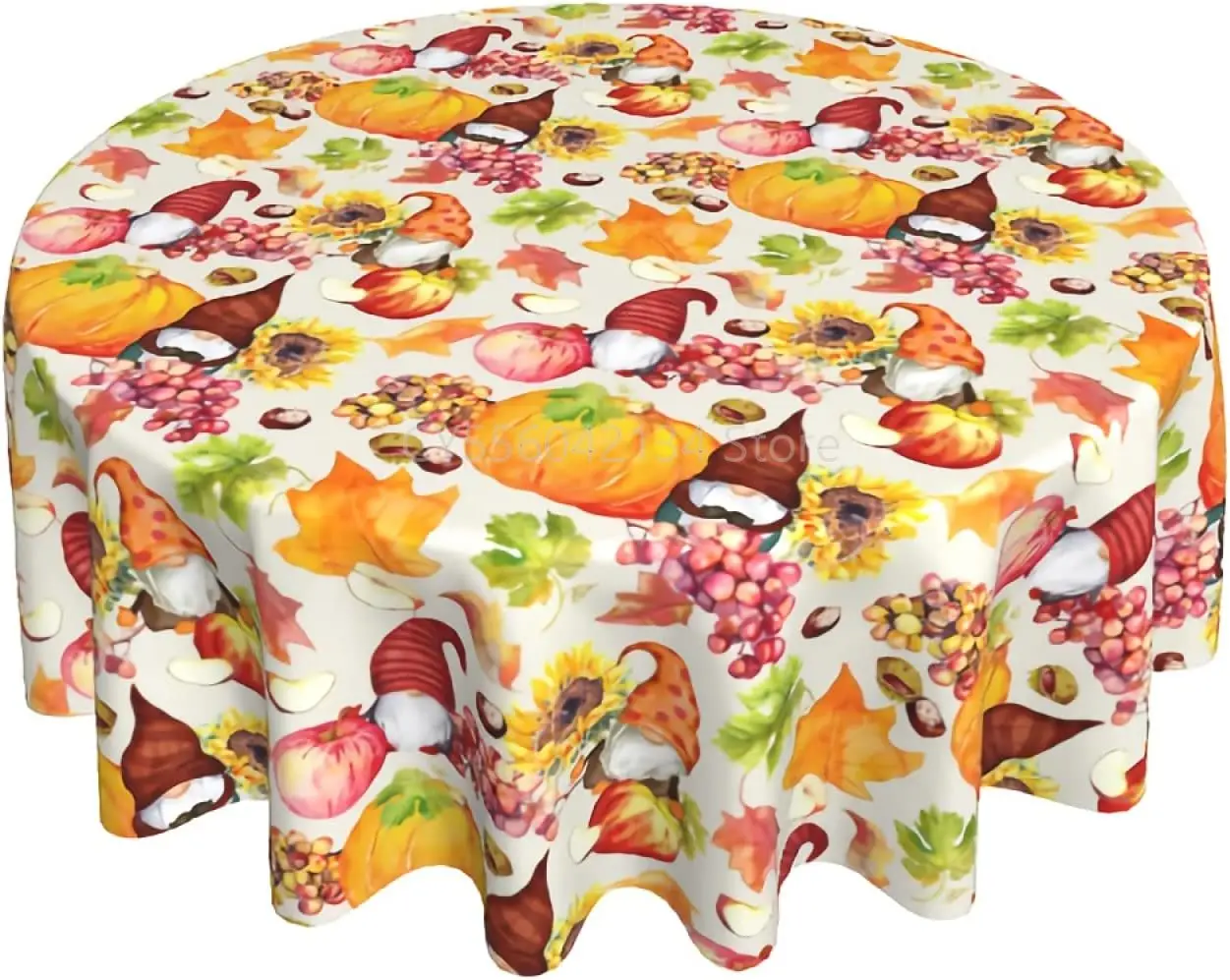 Autumn Pumpkin Gnomes Tablecloth Round 60 in Thanksgiving Fall Leaves Sunflower Washable Wrinkle Stain-Resistant Table Cloth