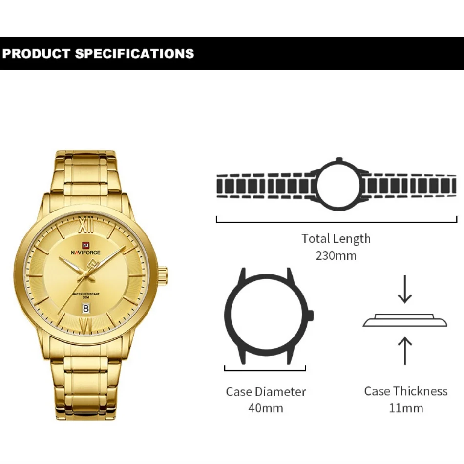 NAVIFORCE Men‘s ATM Waterproof Male Clock Luminous Hands Calendar Display Stainless Steel Strap Fashion Business Quartz Watch 3