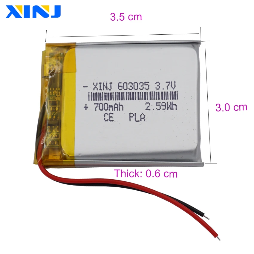 5pcs 3.7V 700mAh 2.59Wh 603035 Rechargeable Polymer Li Lithium Lipo Battery 063035 For GPS DashCam Bluetooth Speaker LED Light