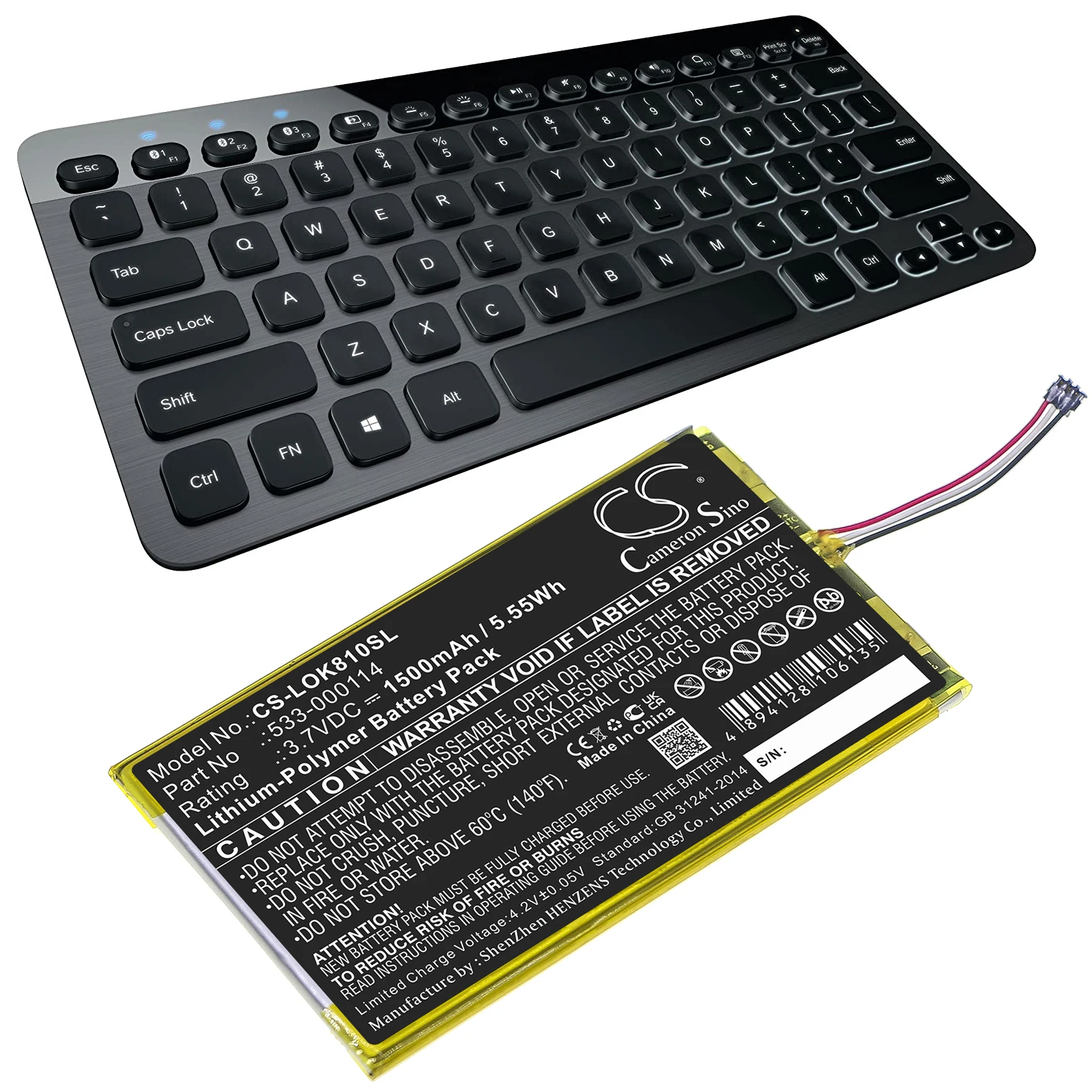 Сменная батарея CS для клавиатуры Logitech с подсветкой K810, K810 PN:533-000114, 1500 мАч / 5,55 Вт·ч
