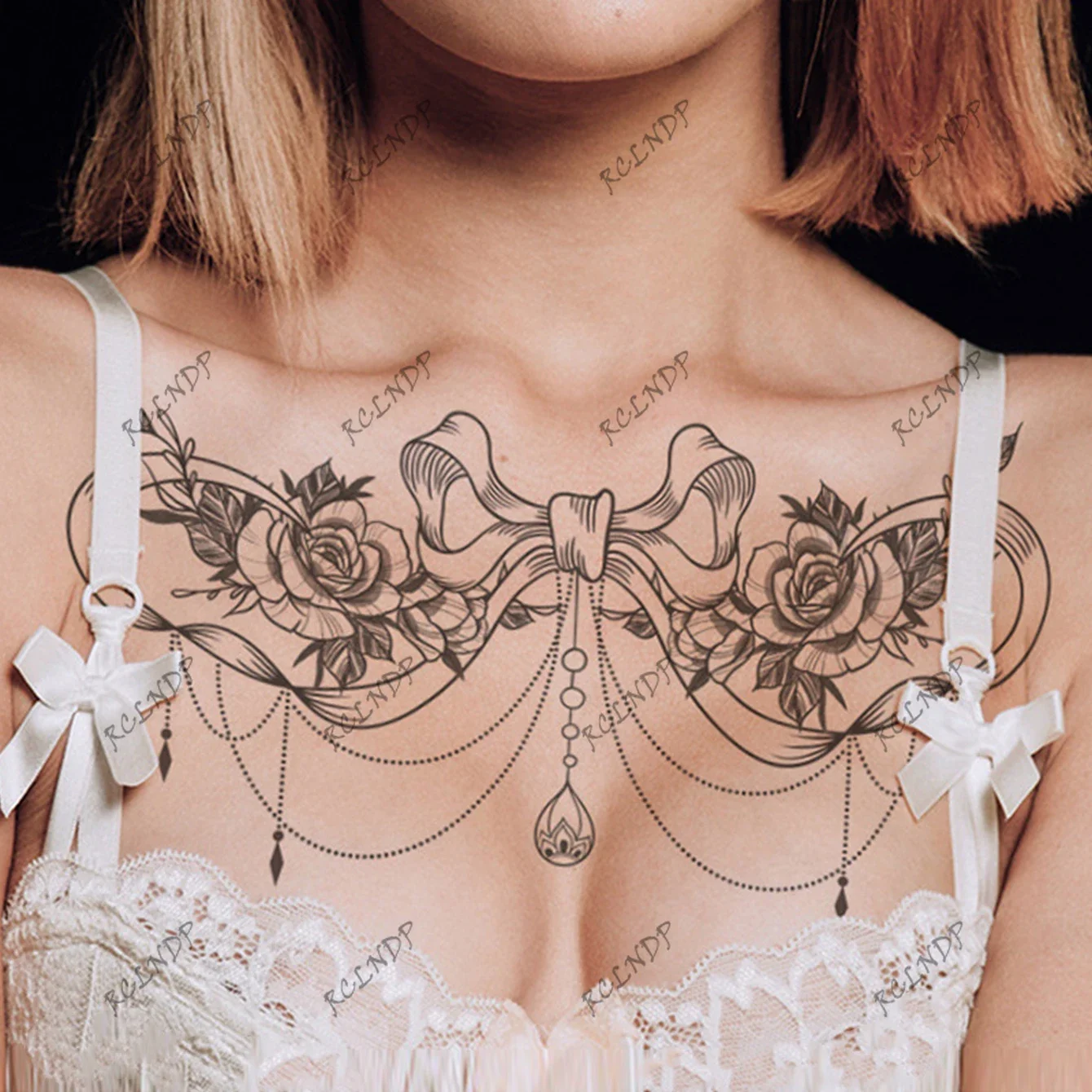 Waterproof Temporary Tattoo Sticker Flower Bow Sexy Fake Tatto Flash Tatoo Chest and waist Tato for Girl Women