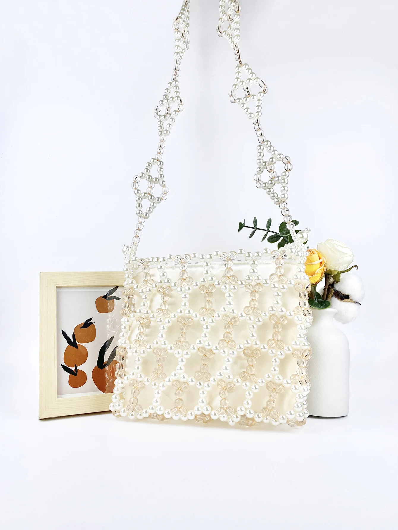 Fashionable and Elegant Transparent Acrylic Pearl Bead Weaving Large Capacity Versatile One Shoulder Crossbody Bag