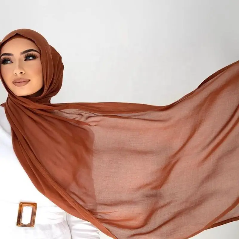 100% Viscose Double Stitches Edge Scarf Hijab Femme Solid Color Long Shawl Muslim Foulard Headscarf Pashmina Wholesale