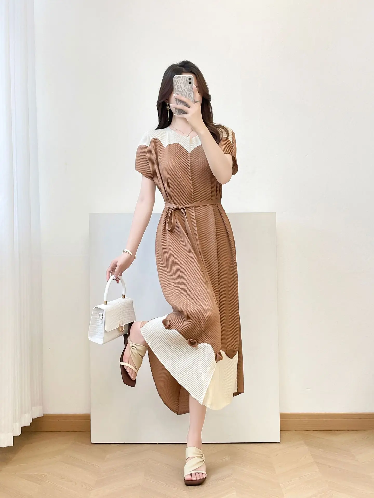 

Miyake Pleats 2025 New Elegant Women's Clothing Design Sense Fashion Temperament Noble Color Matching Pleated Dress