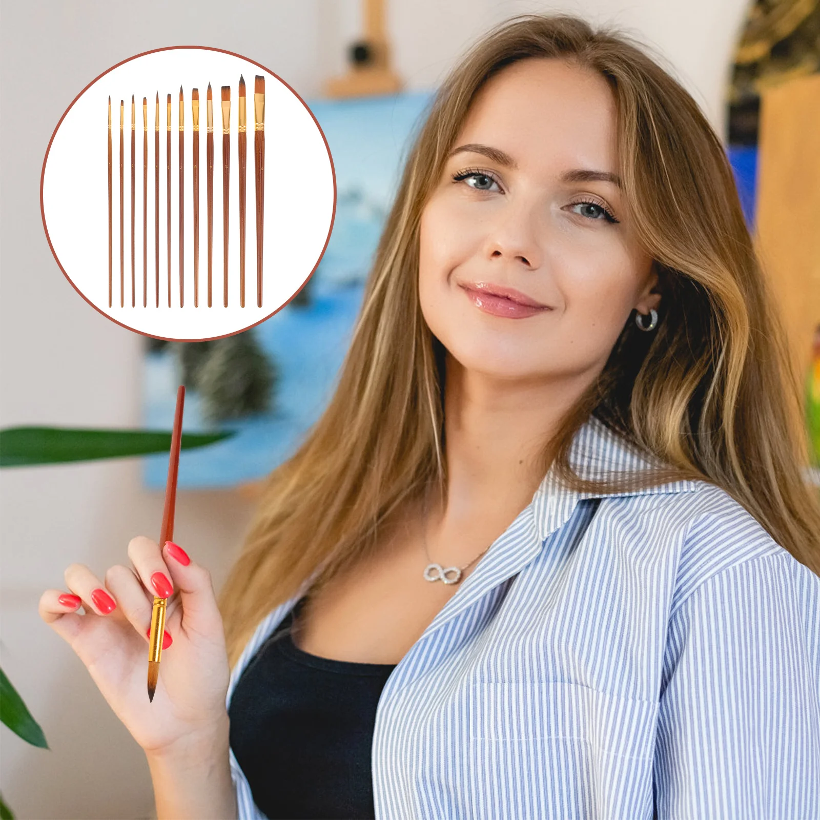 

12Pcs Nylon Paintbrushes Wood Handle Sturdy Easy Clean Suitable Kids Acrylic Watercolor Gouache Painting Supplies Set