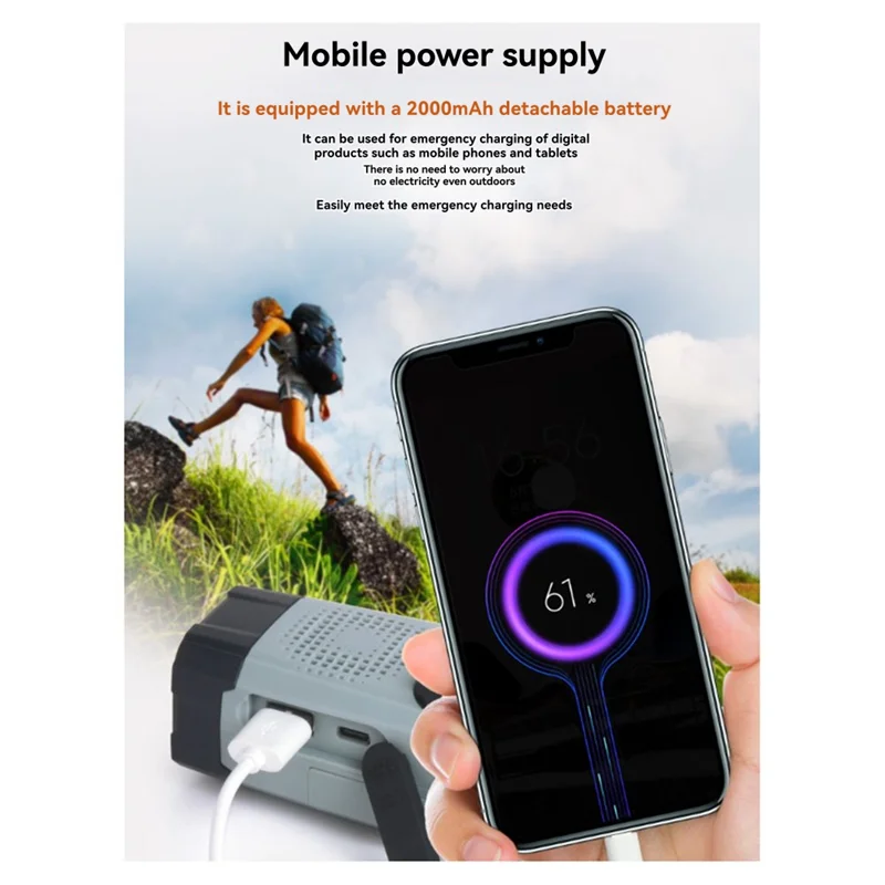 ABAC-Multi-Function Solar Emergency Radio With AM/FM/WB Bands Large Flashlight Hand-Crank Generator Portable Phone Charger SOS A