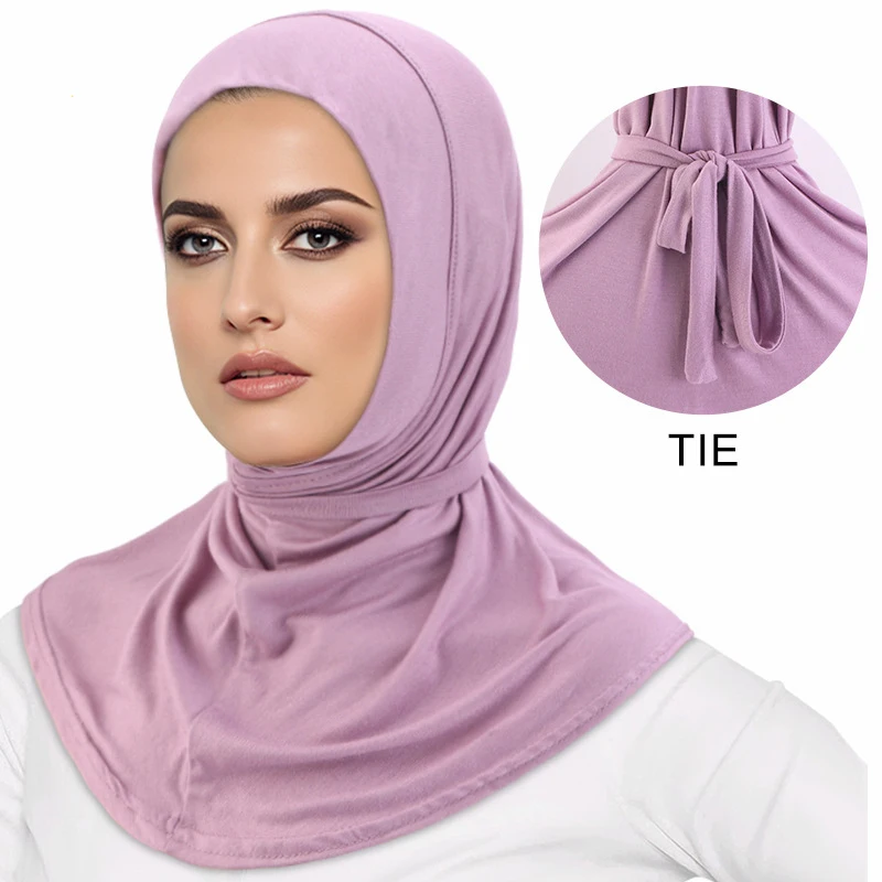 

Modal Jersey Instant Hijab With Tie Woman Muslim Hijabs Full Cover Innercap Hats Soft Headband Ramadan Islam Turban Scarves
