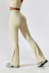 Nude Pure Color Ice Silk Slightly Flared Hip-Lifting High Waist Fitness Slim Fit Yoga Flared Pants