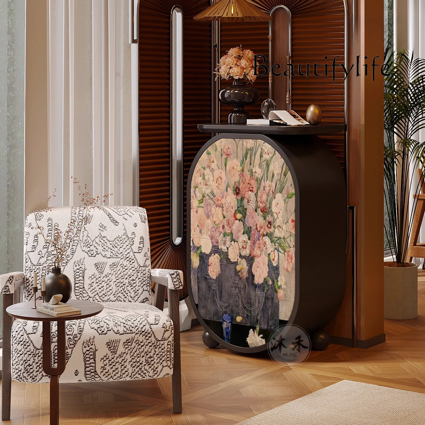 French retro niche flowers free installation solid wood four chest cabinet bedroom living room home sofa side cabinet