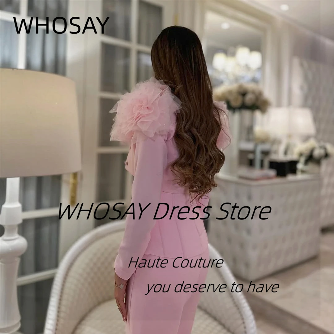 WHOSAY 3 pièces robes de bal sans bretelles fleurs manches longues vestes robe de soirée pantalon costumes fête de mariage tenue de femme personnalisé