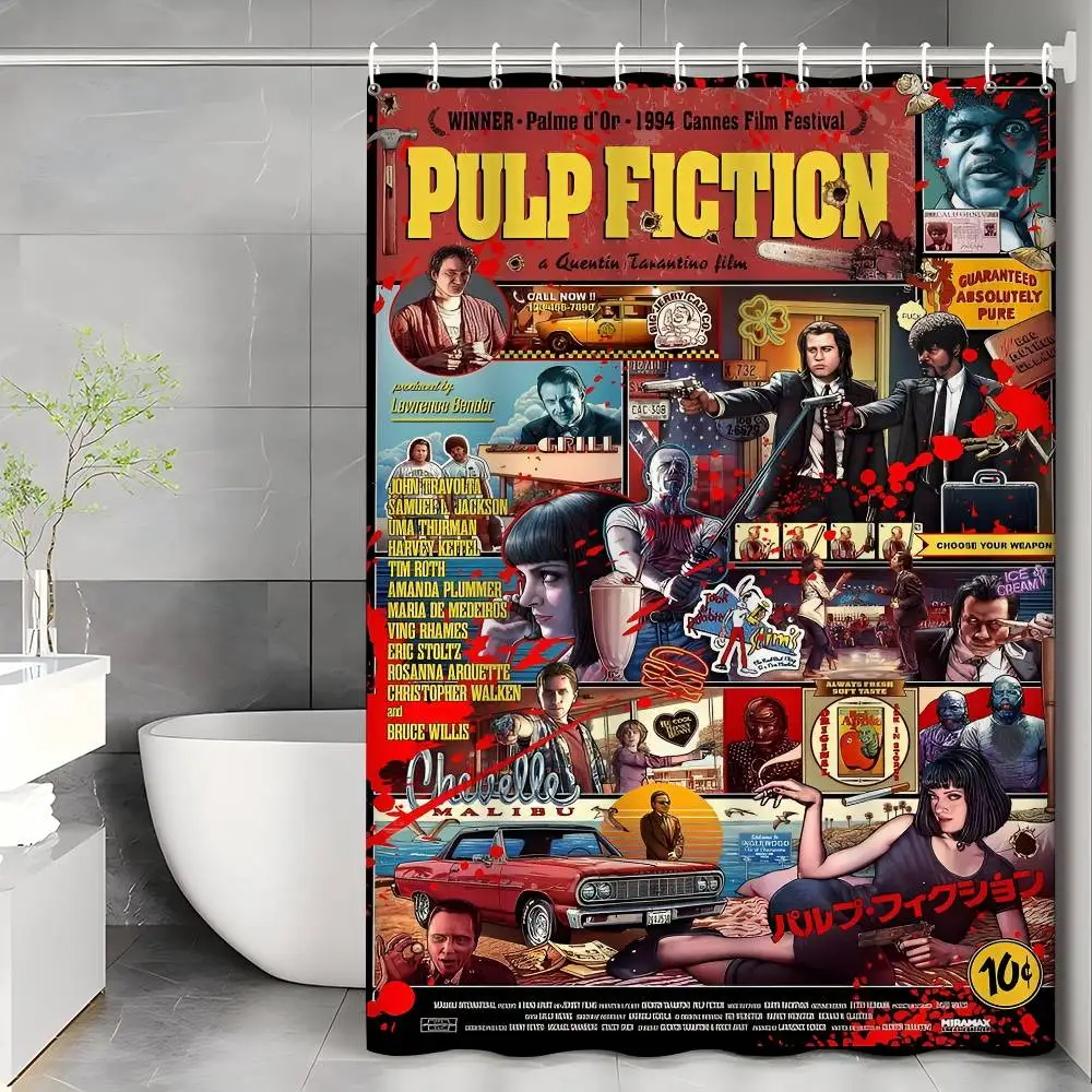 

Pulp Fiction Classic Movie Bathroom Curtain Classic Anime Fabric Shower Curtain With 12 Hooks Waterproof Bathroom Decor