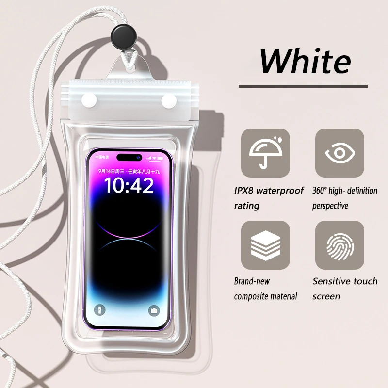 Waterproof Phone Pouch Universal Transparent Touch Screen with Lanyard CellPhones Protector for Beach Swimming Diving Sealed Bag